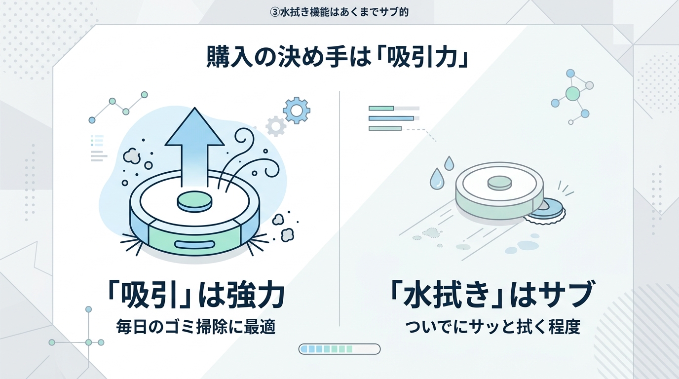 ③水拭き機能はあくまでサブ的